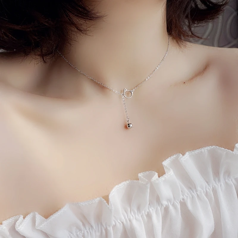 

Bohemian Vintage 925 Sterling Silver Cat Ball Necklaces For Women Long Choker Necklace Statement Christmas Jewelry Collares