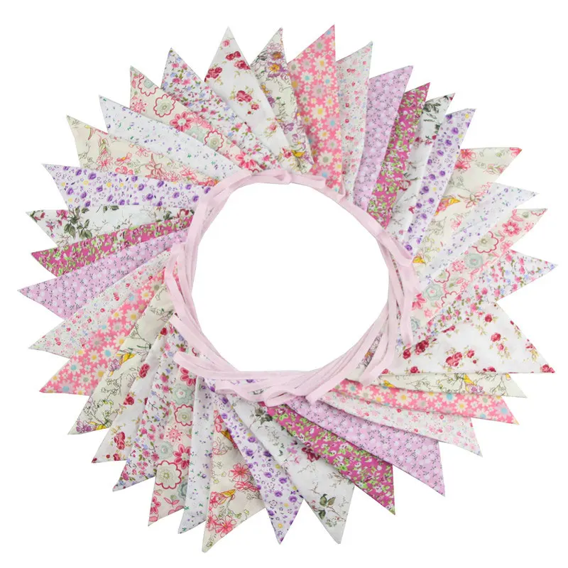 36 флагов 10 м красочные цветы хлопок ткань украшения праздничные гирлянда из флажков венок для свадьбы праздника открытый DIY домашний декор ремесла - Цвет: Pink
