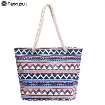 

2018 Women Ethnic Printed Handbag Large Capacity Zipper Canvas Shoulder Bag Shopping Bag Beach Bags Casual Tote Feminina