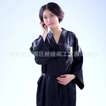 Высококачественный черный женский шелковый халат из вискозы платье классическое кимоно с вышивкой ночная рубашка сауна белье S-3XL 1906