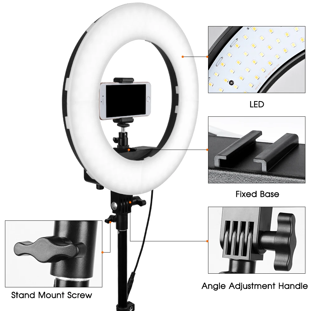 Travor 14 inch LED Ring Light Bi Color LED Dimmable Makeup Ring Lamp  3200K-5500K Annular Lamp With Stand Tripod For Video Live