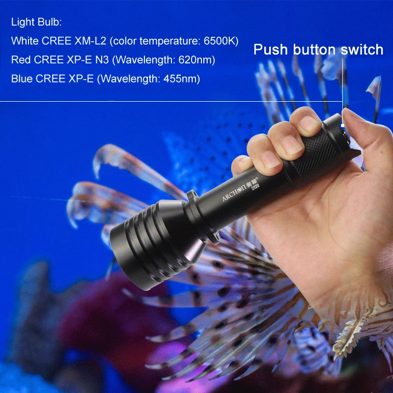 Карманный фонарик для дайвинга ARCHON D12U Дайвинг видео свет профессиональный красный синий УФ заполняющий свет 1200LM подводный свет водонепроницаемый фонарик