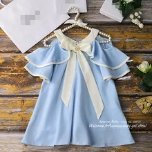 9512304 г. Платье принцессы для маленьких девочек с брошью, оборками и открытыми плечами; летнее праздничное детское платье для девочек; ; одежда для маленьких девочек