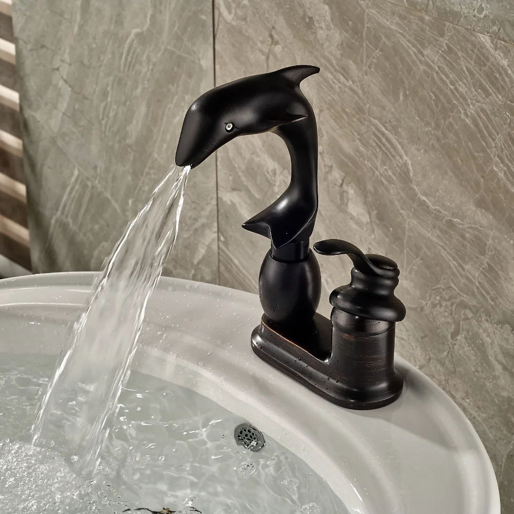 

Deck Mounted Oil Rubbed Bronze Bathroom Animal Dolphin Faucet 4" Sink Mixer Tap