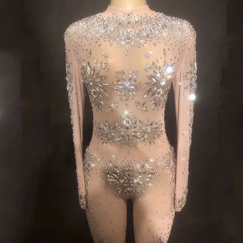 

Jazz Dance Costumes For Lady Women Bar Dj Club Dancers Elastic Dress Club Singer Sexy Bright Diamond Elastic Dancewear DJ1034