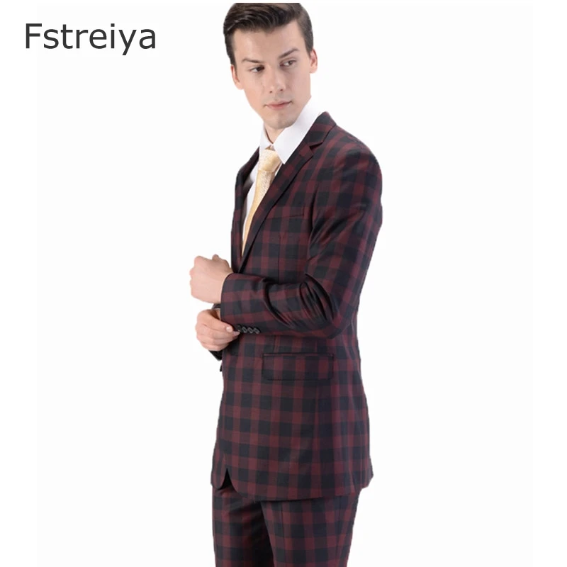 Custom made 150's Wool men suit  with pants high quality customes windowpane check Suit for wedding clothing mens tailored suit