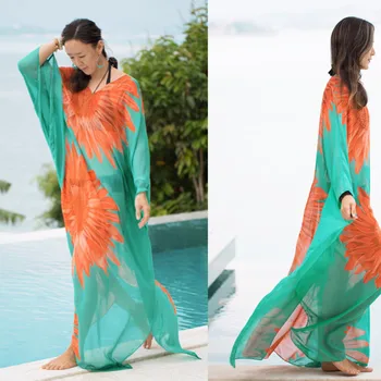 

Beach Coverups For Women Wear Swimsuit Cover Up Summer Women's Clothing Pareo Tunic Pareos 2019 New Sunflower Printed Loose Size