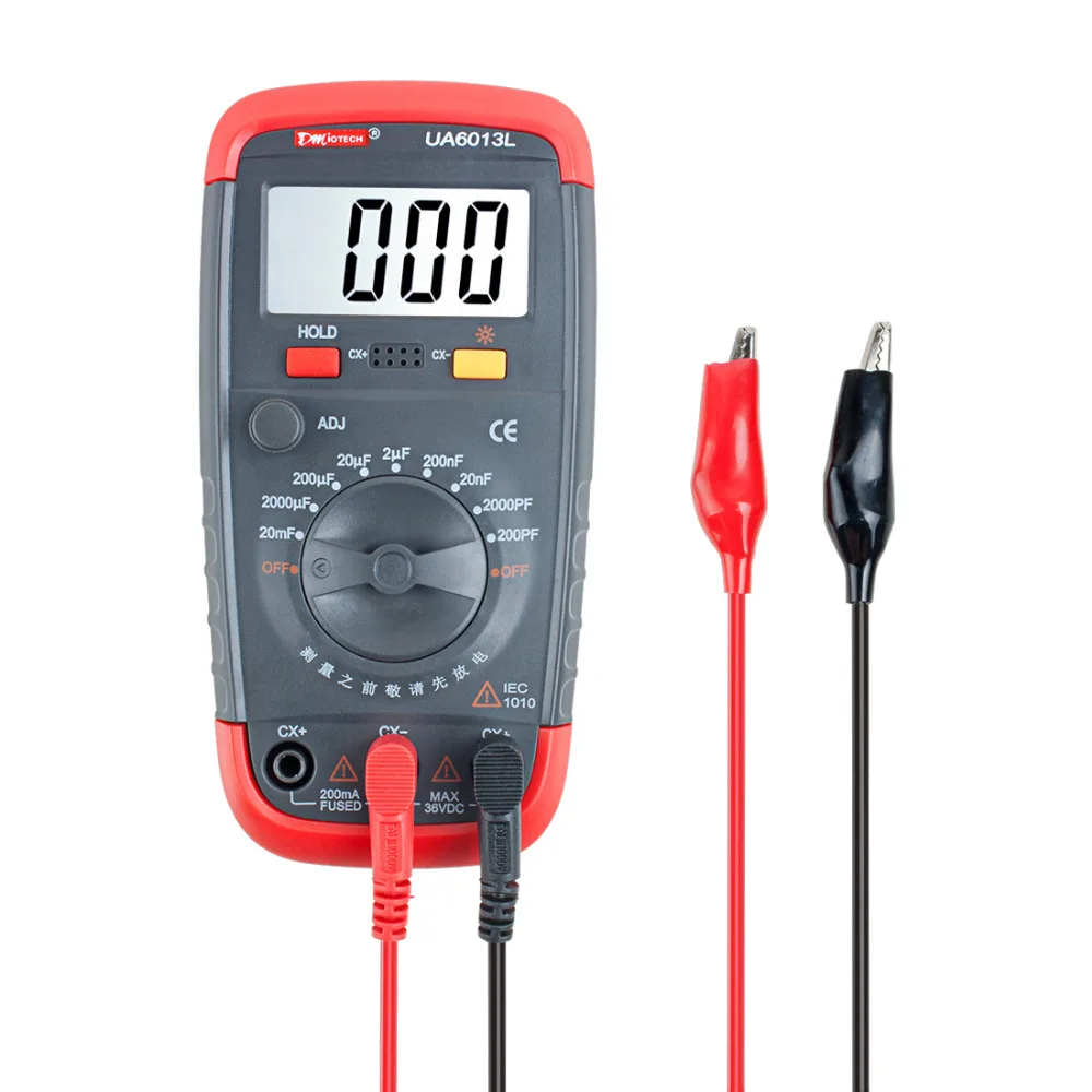 

Multimeter Digital Capacitance Meter Capacitor Pro Tester 0.1pF-20000uF with LCD Backlight Max 1999 Display w Data Hold Function