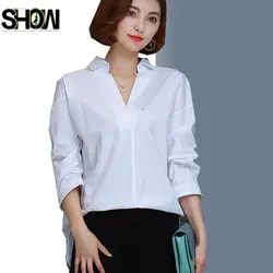 Длинные Рубашки для мальчиков Новинка; Лидер продаж корейский стиль Дизайн Для женщин Осень в полоску Топы корректирующие свободные