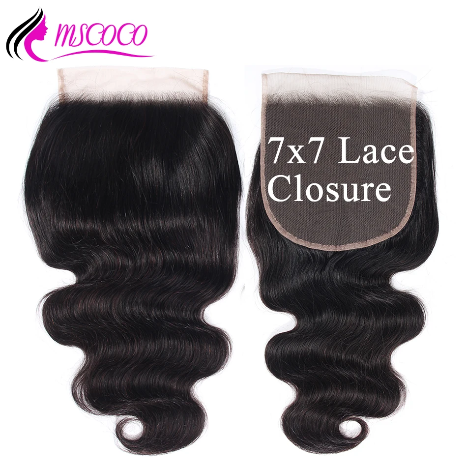 

Mscoco Brazilian Body Wave Closure 7X7 Lace Closure Pre Plucked With Baby Hair 10-22 inch 100 Remy Human Hair Swiss Lace Closure