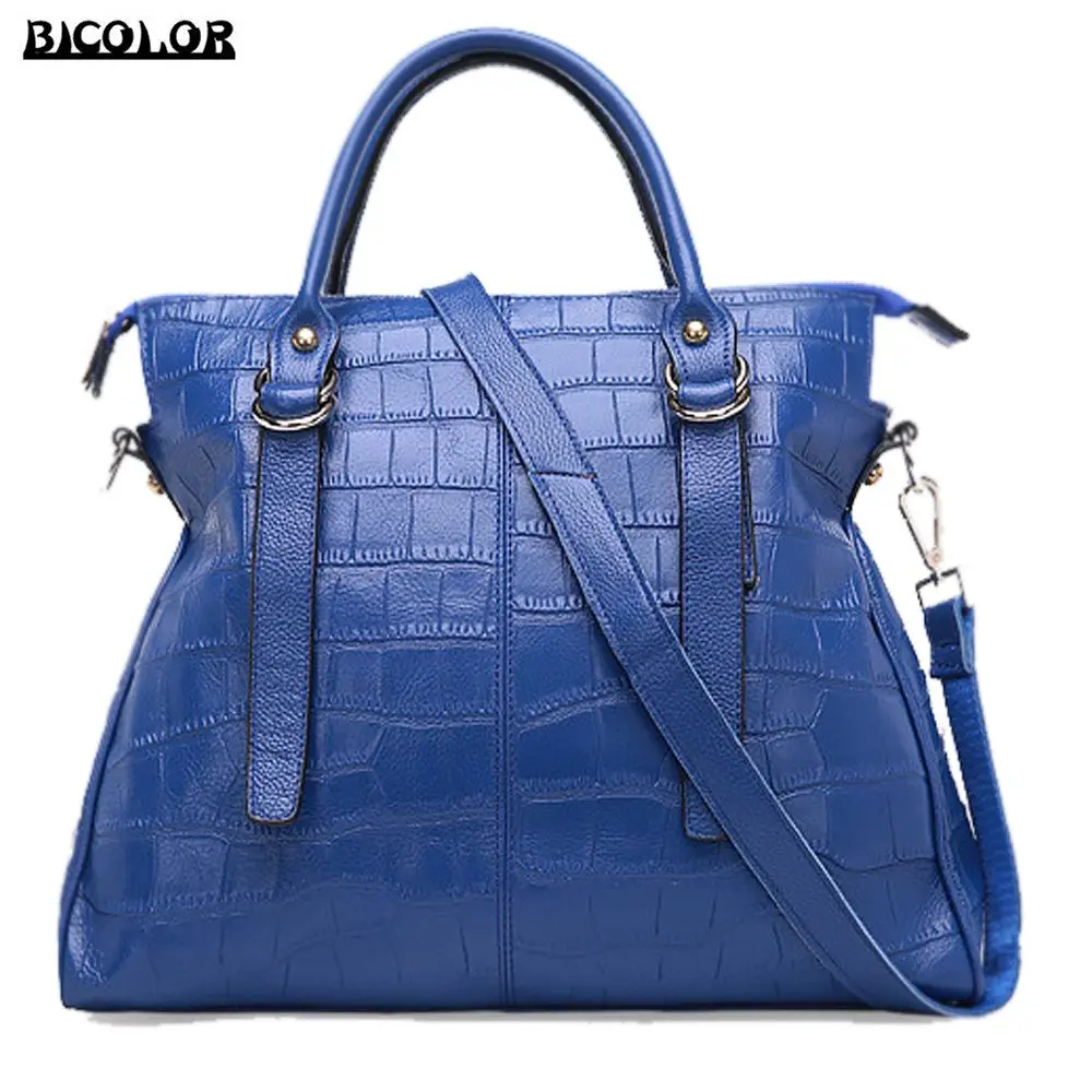 

BICOLOR Fashion Genuine Leather Bag Crocodile Pattern handbags for Women Shoulder Messenger bags Casual Lady Tote bag for Girl