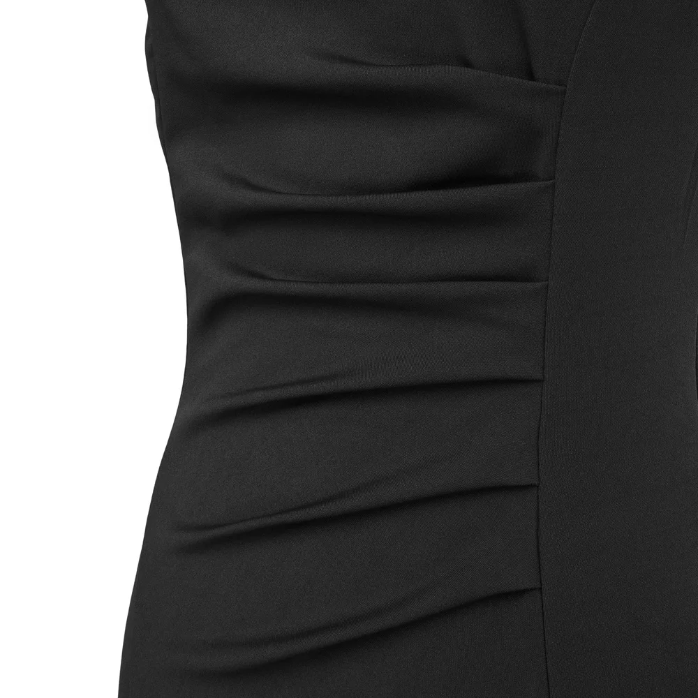 Облегающие сексуальные Клубные вечерние платья без рукавов, женская одежда, вырез лодочкой, v-образный вырез сзади, плиссированные черные офисные облегающие платья-карандаш
