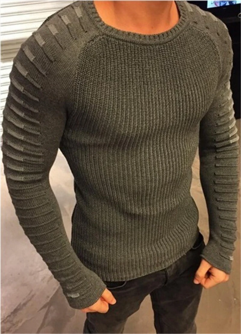 Свитер мужской 2018 Новое поступление Повседневный пуловер Мужской осенний круглый воротник лоскутный качественный вязаный пуловер