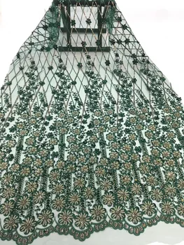

Latest Nigerian French lace fabric, royal wedding dress sequins flowers, African lace fabric green RF2996