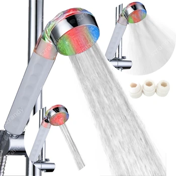 

Multicolor fast flashing Three Mode LED shower head with 3 Japan Connectors K M G