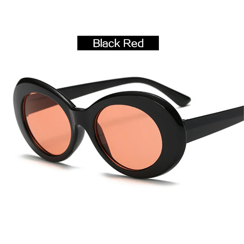 YOOSKE женские солнцезащитные очки, мужские очки NIRVANA Kurt Cobain, мужские и женские солнечные очки, овальные солнцезащитные очки, черные, белые, UV400 - Цвет линз: Black Red