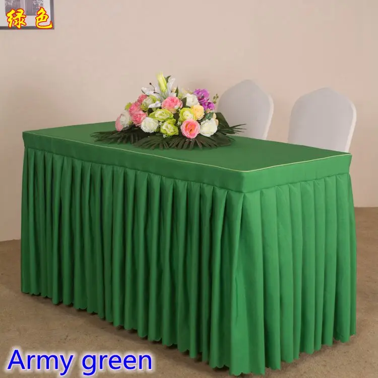 Army green colour Table skirt polyester material table swag pleated
