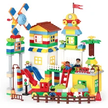253 шт. Duploe Поезд парк ветряная мельница дом строительные блоки совместимый с фермой Duplos набор большие игрушки из частей для детей подарок