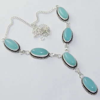 

Chalcedony Necklace Silver Overlay over Copper , 50.1 cm, N1901