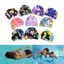 Шапочки для плавания с принтом для длинных волос, цветочные шапочки для плавания, женские шапочки с рюшами, шапки с защитой ушей для бассейна