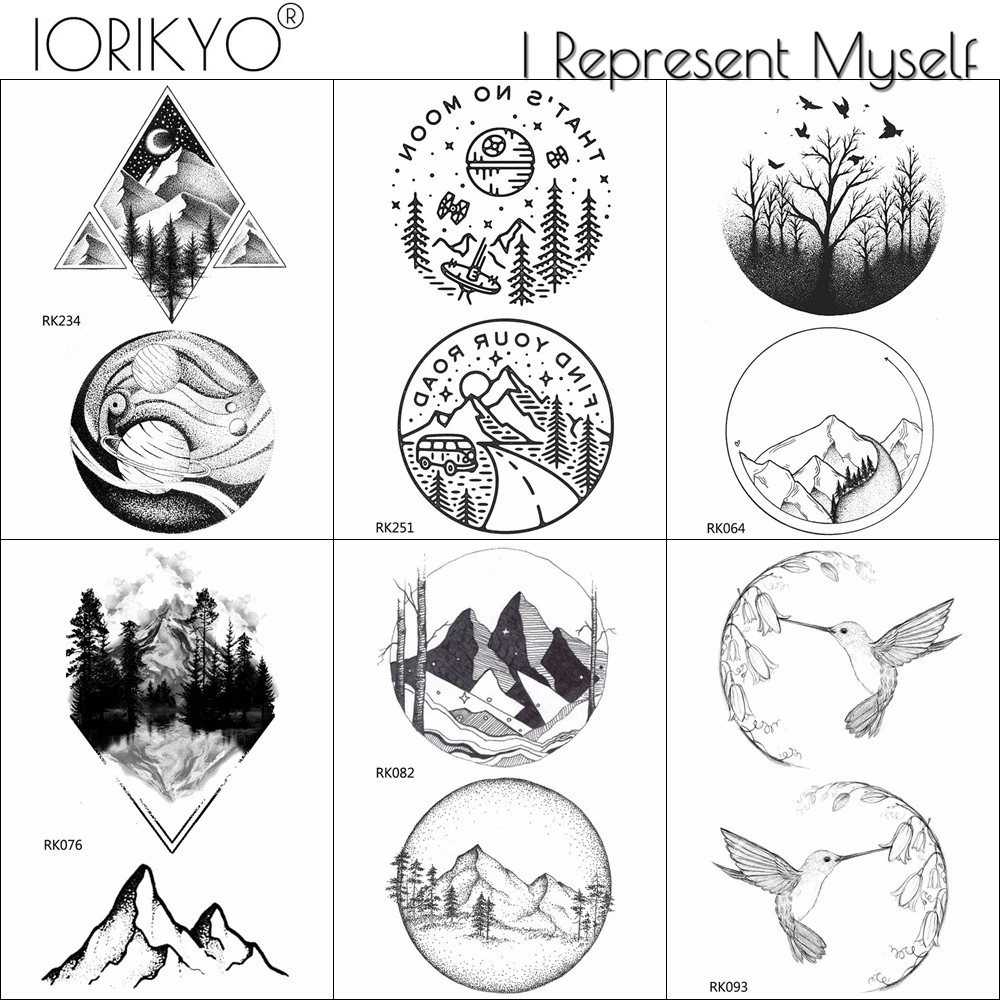 Geometric Sketch Forest Small Waterproof Fake Tattoos Stickers For Women  Men Ankle Arm Tattoo Temporary Hill Custom Wrist Tatoos - Temporary Tattoos  - AliExpress