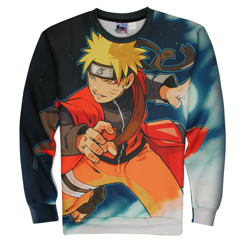 Unisex Anime Naruto Uzumaki 3D Printing Long Sleeve Roud Neck Hoodies 