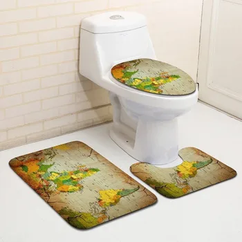 

3 pieces/Set Classical World Cup Rug Bath Mat Flannel Seashell Contour Pedestal Rug Lid Toilet Cover Carpet Bathroom Set