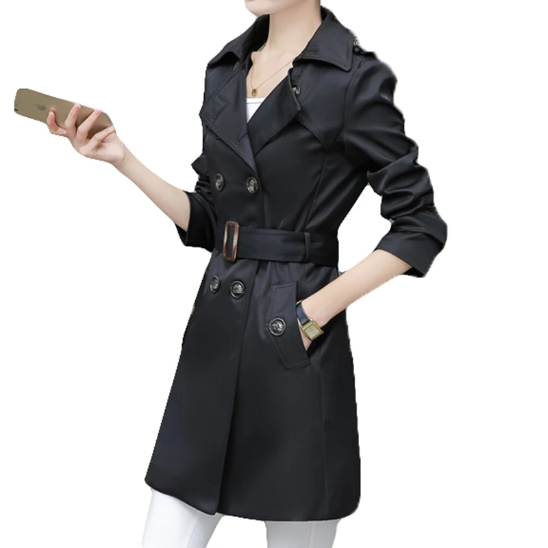 

Women Trench Coat For Office Lady Go To Work New Fashion Designer Brand Classic European Slim Coat Trench Double Breasted Plus