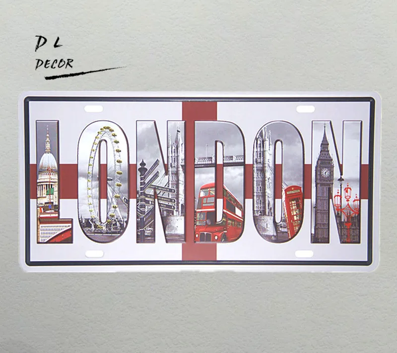 

DL- "LONDON" Britain Vintage License plate crafts wall stickers home decor living room
