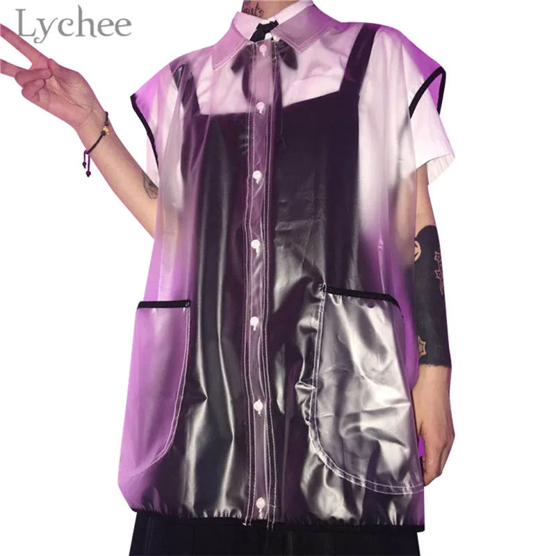 Lychee Harajuku ПВХ прозрачная матовая поверхность Женские рубашки Блузка Прозрачная
