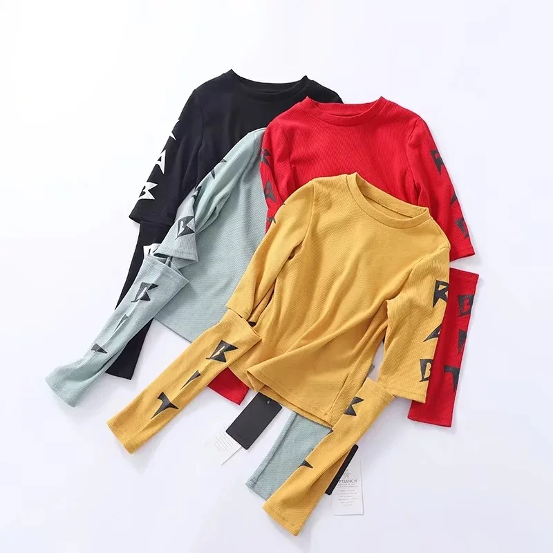 

Autumn new 2018 off shoulder top t shirts hot sale long sleeve solid short t-shirts for women clothing fashion slim t-shirt