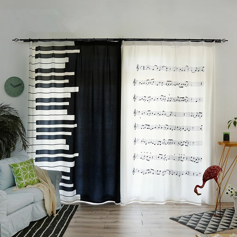 Cortinas 3d Blackout Teclado de Piano Blanco patrón de nota Musical Thicken terciopelo algodón dormitorio decoración cortina para sala de estar