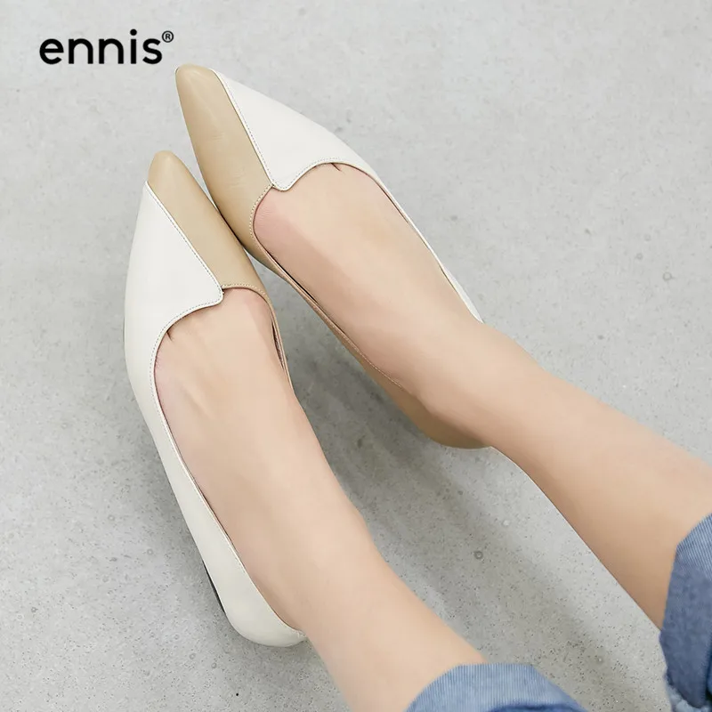 

NEW Mixed Color Ladies Shoes Pointed Toe Flats Genuine Leather Casual Shoes Women Green Shoes White Flat Loafers Fashion C987