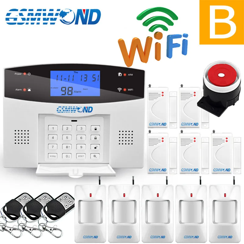 WiFi PSTN GSM сигнализация комплект домашняя сигнализация 433 МГц Беспроводная и Проводная Сигнализация хост дверь открытый датчик сигнализация приложение клавиатура Экран - Цвет: B