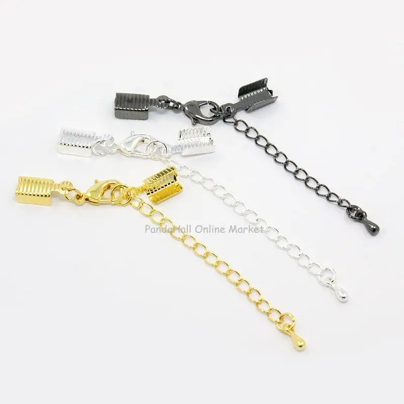 Brass Clasp & Clip Ends Sets, Lobster Claw Clasps with Cord Crimp and