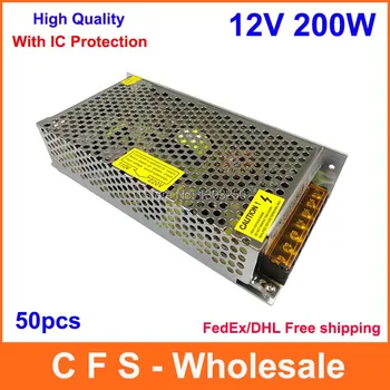 

50pcs LED Switching Power Supply 12V 16.7A 200W Lighting Transformer Power Adapter AC 100V 110V 220V to DC 12V Free shipping