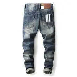 2017 известный Balplein брендовые модные дизайнерские джинсы Для мужчин прямые Голубой цвет с принтом Для мужчин s джинсы Рваные джинсы, 100%
