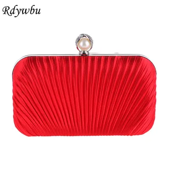 

Rdywbu Women Ruched Velvet Evening Bag Pearl Crystal Clutch Party Wedding Handbag Luxury Diamonds Bridal Mini Purse Bolsos B398