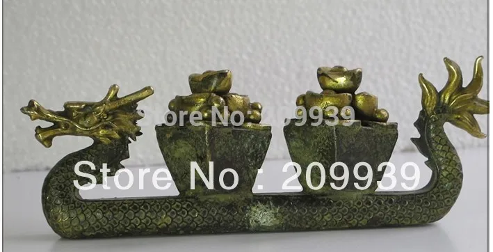 

huij 00179 china folk ancient bronze dragon boat ship Transport ingots yuanbao statue (A0314)