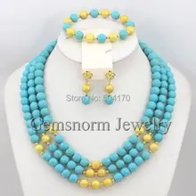 Стильный 3 ряда Африканский бисер ювелирный набор камень ручной обработки бисера комплект украшений для вечеринки Горячая TN030