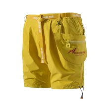 Мужские шорты-карго в стиле хип-хоп Харадзюку с карманами, шорты для бега, уличная одежда, короткие Мешковатые повседневные шорты в стиле милитари с желтой лентой, хипстер