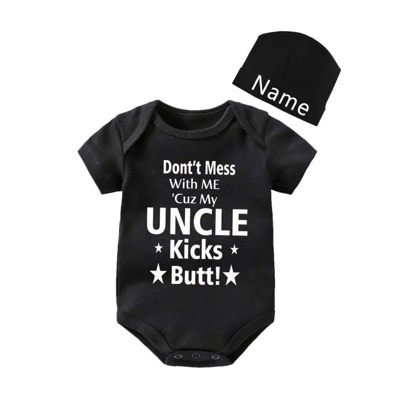 

Culbutomind Don't Mess With Me Cuz My Uncle Kicks Butt Baby Body suit with Customized Name Cap For Newborn Baby Clothes Girl