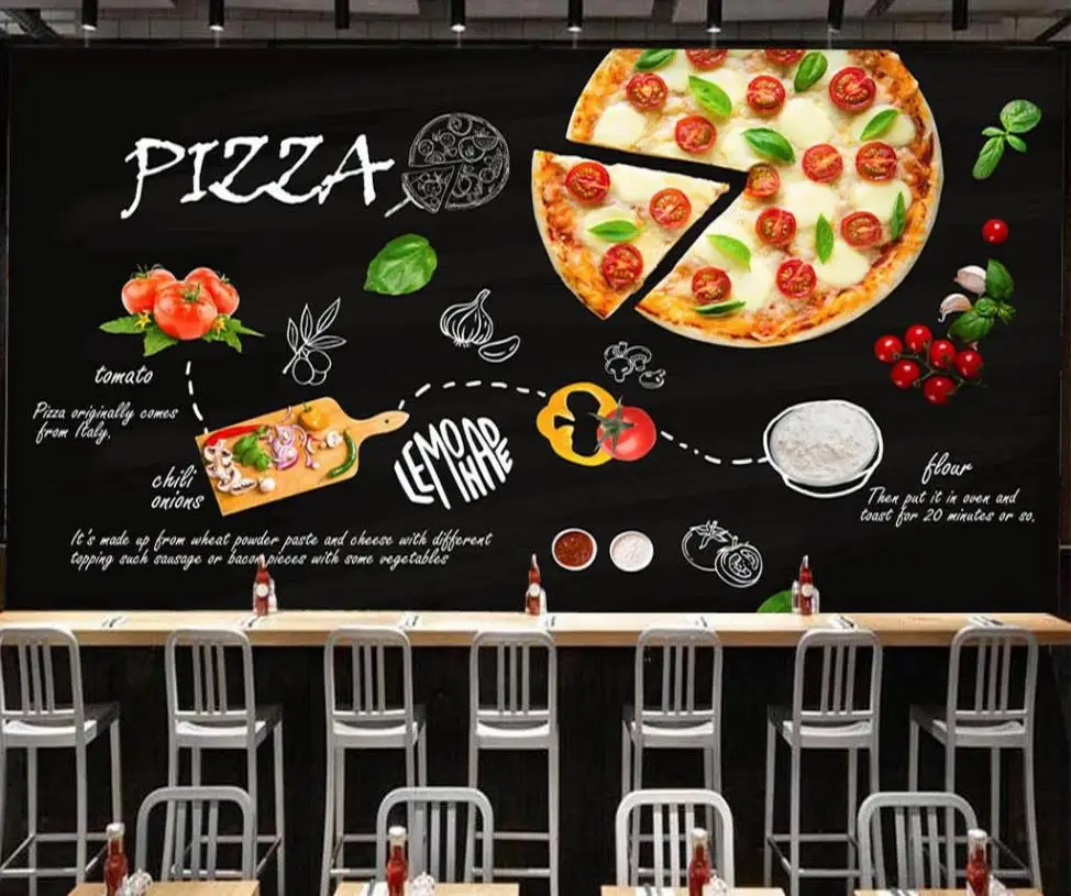 Custom 3D Wallpaper Black Hand-painted Italian Pizza Shop Western Restaurant Wall - High-grade waterproof material Custom 3D Wallpaper Black Hand-painted Italian Pizza Shop Western Restaurant Wall - High-grade waterproof material