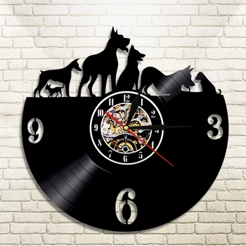 

1Piece Dogs Vinyl Record Wall Clock Handmade Art Home Decor LP Longplay Gramophone Animal Record Time Clock Creative Timepiece