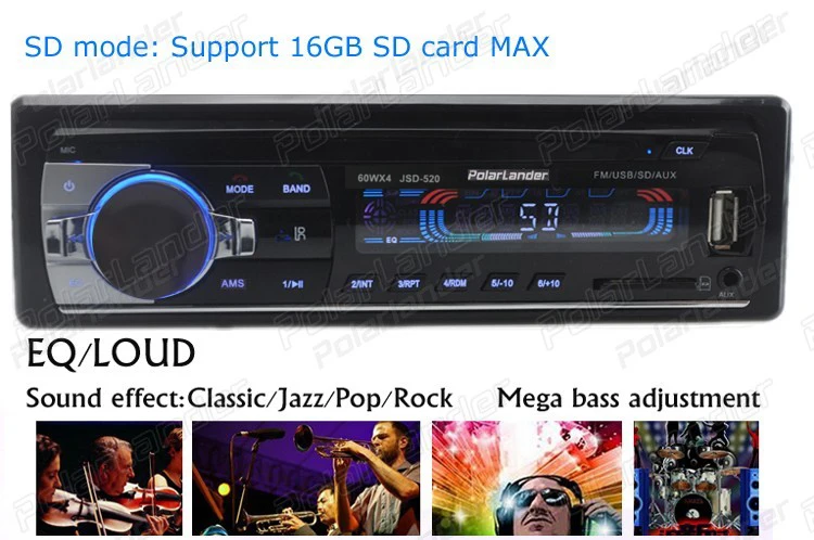 MP3/WMA/WAV плеер MP3 плеер 1 DIN 12 в FM/SD/USB/AUX несколько эквалайзеров JSD 520 дистанционный контракт автомобиля стерео радио Bluetooth