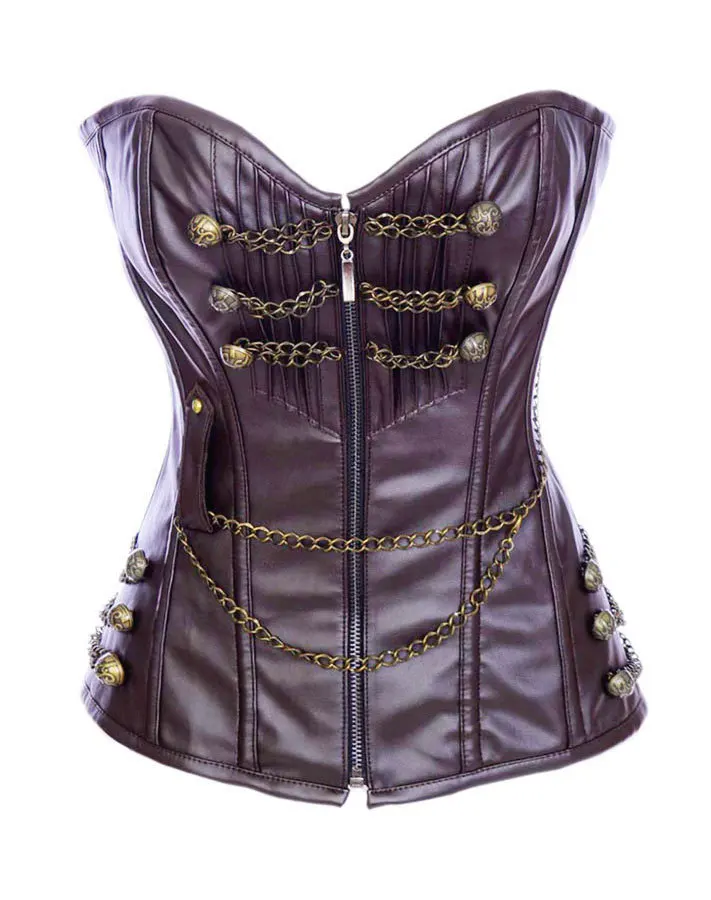 2017 Sexy Lingerie Corset Metal Boned Corsets Women Maroon Chains