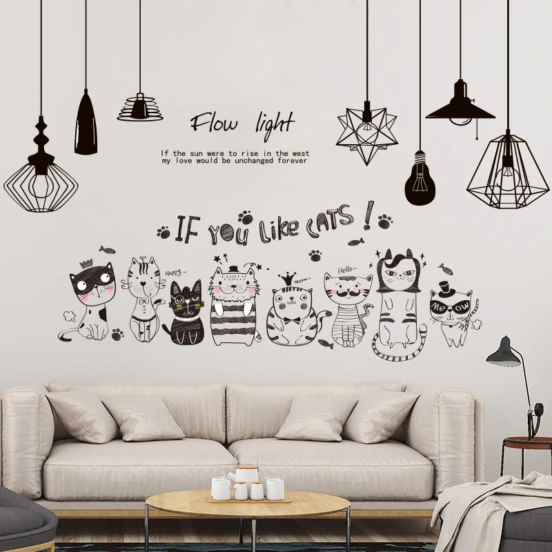 

[SHIJUEHEZI] Electric Light Bulbs Wall Stickers Vinyl DIY Black Cats Wall Decals for Living Room Kids Bedroom Decoration