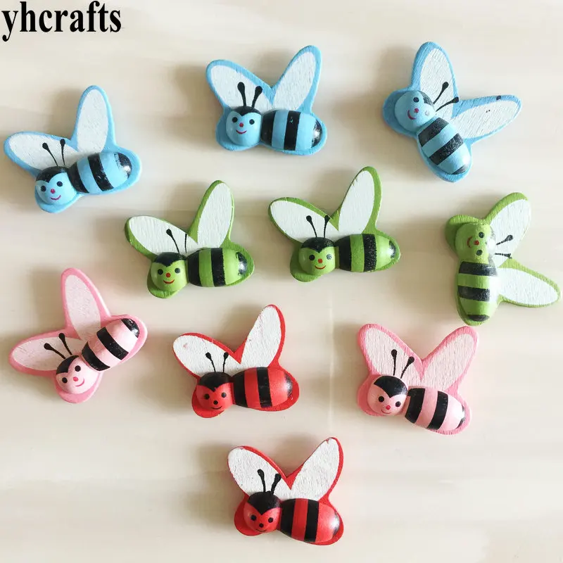 

100PCS/LOT.3D color honeybee wood stickers Spring crafts Garden decoration Fridge stickers Microlandschaft Plant flowerpot DIY