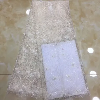 

African Sequins beads Lace Fabric 2019 Embroidered Nigerian Laces Fabrics High Quality French Tulle Lace Fabric For Women