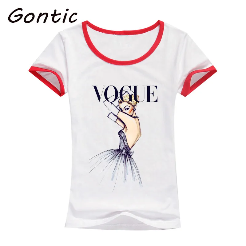 VOGUE Женская футболка 2019 летние топы элегантные женские с принтом femme новинка